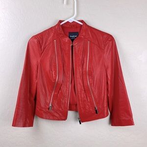 bebe Red Genuine Leather Cropped Moto Jacket Women's Size XS EUC